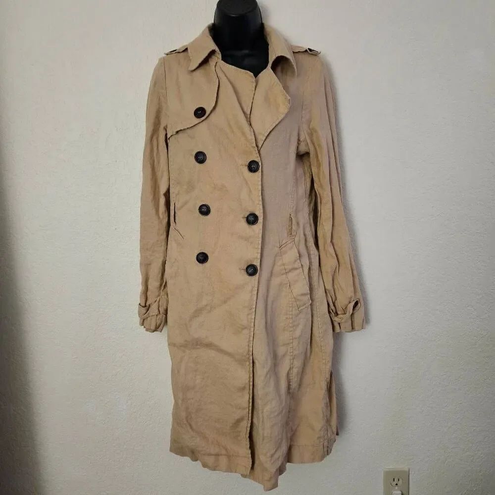 Eva Franco Anthropologie Double Breasted Linen Trench Coat